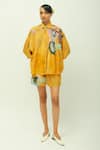 Buy_OFRIDA_Mustard Sol Dotted Dobby Printed Shorts _at_Aza_Fashions