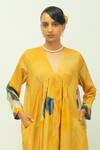 Shop_OFRIDA_Mustard V-neck Sol Dotted Dobby Abstract Print Dress _Online_at_Aza_Fashions