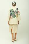 Shop_OFRIDA_Ivory V-neck Dalia Dobby Striped Dress And Abstract Print Jacket _at_Aza_Fashions