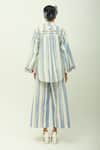 Shop_OFRIDA_Blue Poplin Collared Bloomist Striped Top And Pant Set _at_Aza_Fashions