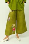 OFRIDA_Green Jacquard, Doriya Collared Dusk Leaf Pleated Top And Floral Pant Set _at_Aza_Fashions