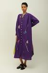 Shop_OFRIDA_Purple Embroidery Split V-neck Thistle Floral Sushi Checks Kurta And Pant _at_Aza_Fashions