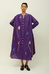 OFRIDA_Purple Embroidery Split V-neck Thistle Floral Sushi Checks Kurta And Pant _at_Aza_Fashions