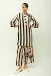 Buy_OFRIDA_Pink Viscose Mandarin Collar Pg Stripes Floral Print Kurta And Pant Set _Online_at_Aza_Fashions