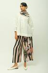 Buy_OFRIDA_White Viscose Mandarin Collar Boheme Slub Top And Striped Floral Pant Set _at_Aza_Fashions