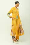 OFRIDA_Yellow V-neck Sol Dotted Dobby Abstract Print Kurta And Pant Set _Online_at_Aza_Fashions