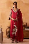 Buy_Neitri_Maroon Silk, Georgette Embroidery, Beads, Zari Kanak Kurta Pant And Dupatta Set _at_Aza_Fashions