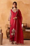 Neitri_Maroon Silk, Georgette Embroidery, Beads, Zari Kanak Kurta Pant And Dupatta Set _Online_at_Aza_Fashions