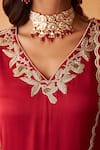 Buy_Neitri_Maroon Silk, Georgette Embroidery, Beads, Zari Kanak Kurta Pant And Dupatta Set _Online_at_Aza_Fashions