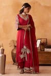 Shop_Neitri_Maroon Silk, Georgette Embroidery, Beads, Zari Kanak Kurta Pant And Dupatta Set _Online_at_Aza_Fashions