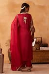 Shop_Neitri_Maroon Silk, Georgette Embroidery, Beads, Zari Kanak Kurta Pant And Dupatta Set _at_Aza_Fashions