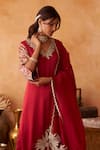 Buy_Neitri_Maroon Silk, Georgette Embroidery, Beads, Zari Kanak Kurta Pant And Dupatta Set 