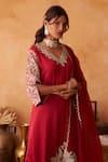 Shop_Neitri_Maroon Silk, Georgette Embroidery, Beads, Zari Kanak Kurta Pant And Dupatta Set 