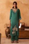 Buy_Neitri_Emerald Green Georgette, Silk Embroidery Mayuri Hand And Machine Kurta & Pant _at_Aza_Fashions