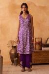 Buy_Neitri_Purple Silk, Georgette, Brocade Embroidery V-neck Mrinal And Kurta Set _Online_at_Aza_Fashions