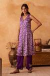 Shop_Neitri_Purple Silk, Georgette, Brocade Embroidery V-neck Mrinal And Kurta Set _Online_at_Aza_Fashions