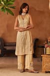Shop_Neitri_Ivory Silk, Brocade, Georgette, Shantoon Embroidery, Amaltas Kurta And Pant Set _at_Aza_Fashions
