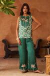 Buy_Neitri_Emerald Green Silk Organza, Silk, Georgette Embroidery Samar Kurta And Pant Set _at_Aza_Fashions