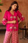 Buy_Neitri_Fuchsia Silk, Georgette, Brocade Embroidery, Rasika Palm Tree Kurta And Pant Set _Online_at_Aza_Fashions