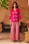 Shop_Neitri_Fuchsia Silk, Georgette, Brocade Embroidery, Rasika Palm Tree Kurta And Pant Set _Online_at_Aza_Fashions