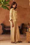 Neitri_Yellow Silk, Georgette, Brocade Embroidery Malhar Palm Tree Shirt And Pant _Online_at_Aza_Fashions