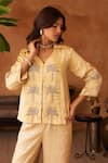 Buy_Neitri_Yellow Silk, Georgette, Brocade Embroidery Malhar Palm Tree Shirt And Pant _Online_at_Aza_Fashions