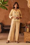 Shop_Neitri_Yellow Silk, Georgette, Brocade Embroidery Malhar Palm Tree Shirt And Pant _Online_at_Aza_Fashions