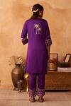 Shop_Neitri_Purple Silk, Georgette Embroidery Split V-neck Charbagh Kurta And Pant Set _at_Aza_Fashions