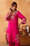 Buy_Neitri_Fuchsia Silk, Georgette Embroidery Raatrani Hand And Machine Kurta & Pant Set _Online_at_Aza_Fashions