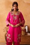 Shop_Neitri_Fuchsia Silk, Georgette Embroidery Raatrani Hand And Machine Kurta & Pant Set _Online_at_Aza_Fashions