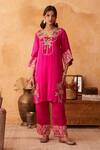 Buy_Neitri_Fuchsia Silk, Georgette Embroidery Raatrani Hand And Machine Kurta & Pant Set _at_Aza_Fashions