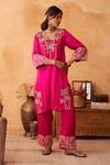 Buy_Neitri_Fuchsia Silk, Georgette Embroidery Raatrani Hand And Machine Kurta & Pant Set 