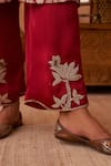 Buy_Neitri_Maroon Silk Embroidery Split V-neck Padmika Georgette Kurta And Pant Set _Online_at_Aza_Fashions