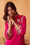 Neitri_Fuchsia Silk, Georgette Embroidery Mandarin Collar, Kamalini Kurta And Pant Set _Online_at_Aza_Fashions