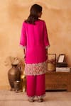 Shop_Neitri_Fuchsia Silk, Georgette Embroidery Mandarin Collar, Kamalini Kurta And Pant Set _at_Aza_Fashions