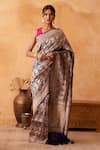 Buy_Neitri_Navy Brocade, Silk Zari Primrose Banarasi Floral And Geometric Saree _at_Aza_Fashions