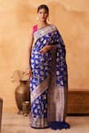 Buy_Neitri_Blue Silk, Brocade Zari Azalea Banarasi Floral Woven Saree _at_Aza_Fashions
