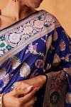 Neitri_Blue Silk, Brocade Zari Azalea Banarasi Floral Woven Saree _at_Aza_Fashions