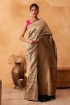 Buy_Neitri_Emerald Green Silk Zari Gardenia Banarasi Saree With Woven Border _at_Aza_Fashions