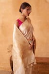 Shop_Neitri_Ivory Brocade Zari, Embroidery Jasmine Banarasi Silk Floral Woven Saree _at_Aza_Fashions