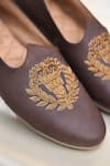 Around Always_Brown Taj Crest Embroidered Slip-on Juttis _Online_at_Aza_Fashions