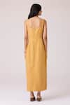 Shop_The Summer House_Mustard Linen Smocking Square Neck Glasswing Dress _at_Aza_Fashions