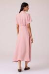 Shop_The Summer House_Pink Linen V-neck Miyake Rose Dress _at_Aza_Fashions
