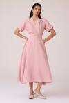 Shop_The Summer House_Pink Linen V-neck Miyake Rose Dress _Online_at_Aza_Fashions