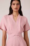 The Summer House_Pink Linen V-neck Miyake Rose Dress _Online