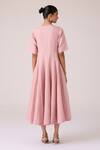 Shop_The Summer House_Pink Linen Embroidery Round Neck Astral Rose Dress _at_Aza_Fashions
