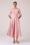 Shop_The Summer House_Pink Linen Embroidery Round Neck Astral Rose Dress _Online_at_Aza_Fashions