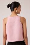 Shop_The Summer House_Pink Linen Embroidery Round Neck Evora Rose Top _at_Aza_Fashions