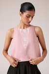 Shop_The Summer House_Pink Linen Embroidery Round Neck Evora Rose Top _Online_at_Aza_Fashions