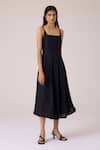 Buy_The Summer House_Black Linen, Cotton Square Neck Eos Midi Dress _Online_at_Aza_Fashions
